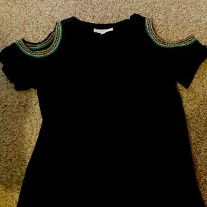 Women’s Black Tee with shoulder cut out.  Size Large